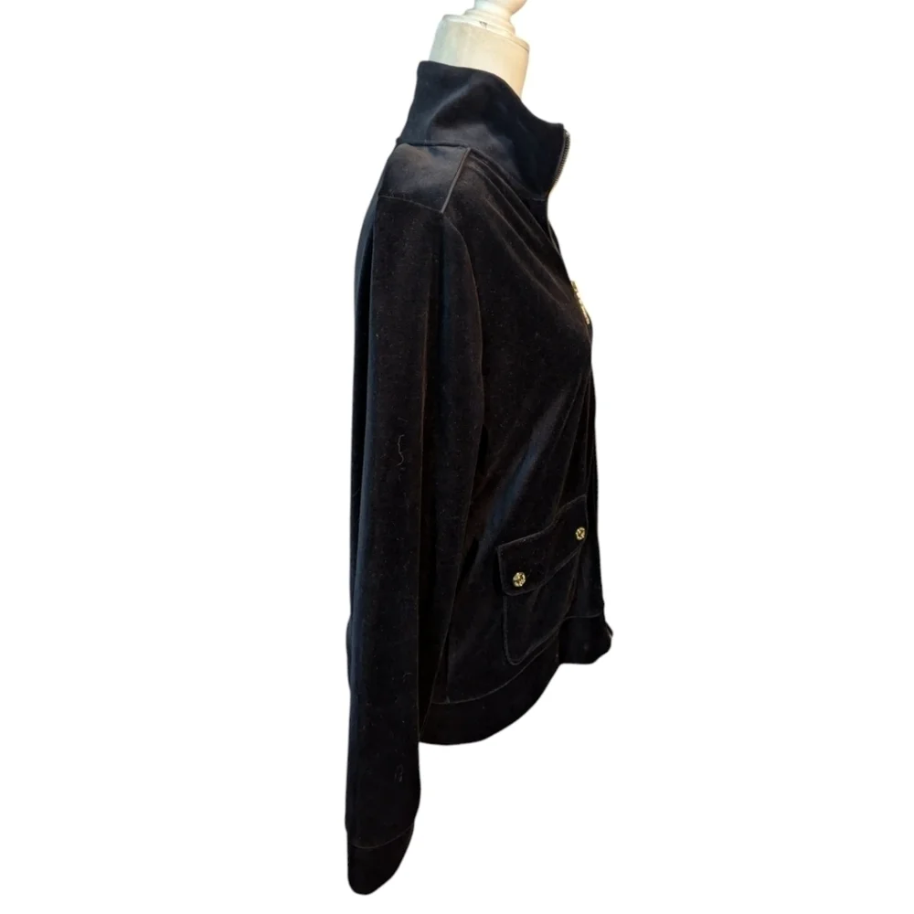 Ralph Lauren Black Velour Preppy Casual Jacket Zip Lounge Track Sporty  sz M